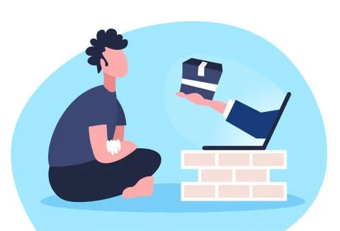 Man using online shopping computer application human hand from laptop screen Stock Illustration