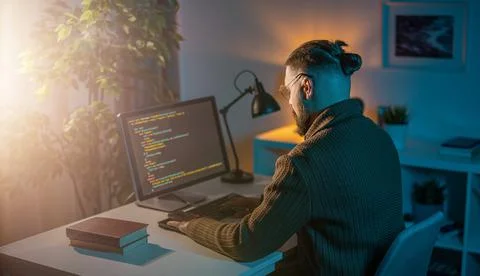 Man using pc for coding 写真素材