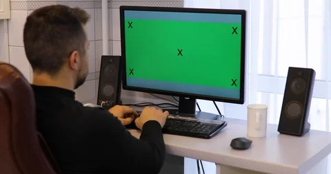 Man using PC computer with green screen ... | Stock Video | Pond5