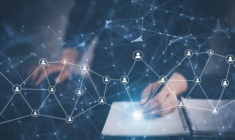 Man using pen touch graph market stock and light bulb with people icon on the Stock Photos