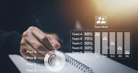 Man using pen write project of Stock market or forex trading graph and candle Stock Photos