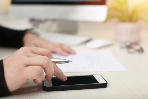 Man is using a phone Stock Photos