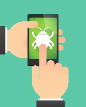 Man using a phone showing a bug Stock Illustration