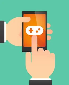Man using a phone showing a game pad Stock Illustration