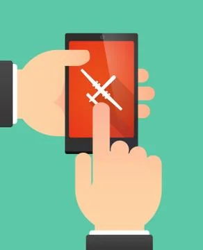 Man using a phone showing a war drone 스톡 일러스트