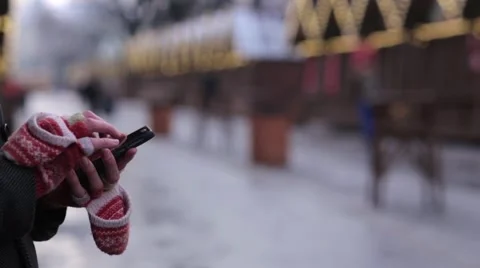 Man Using Phone in Winter Stock Footage 60004864