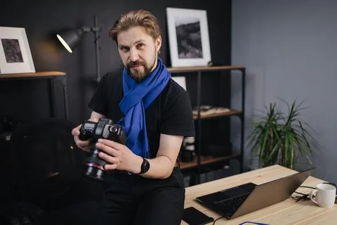 Man using photo camera Stock Photos