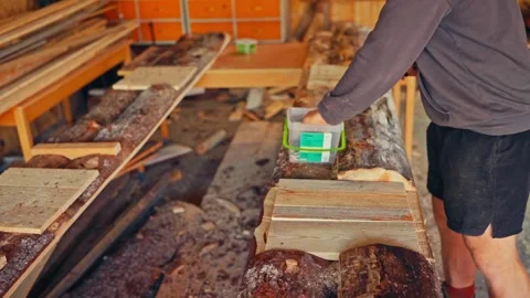 Man Using Power Drill To Fasten Pieces Of Wood For DIY Carpentry Project Stock Footage 334023814