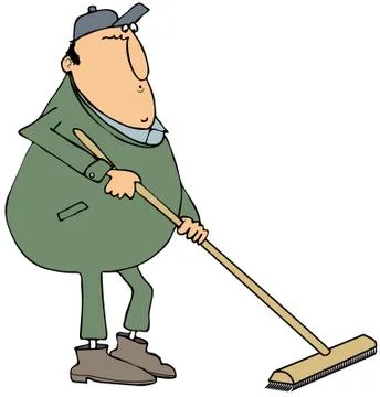 Man using a push broom Stock Illustration