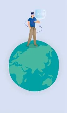 Man using reality virtual tech in smartwatch Stock Illustration