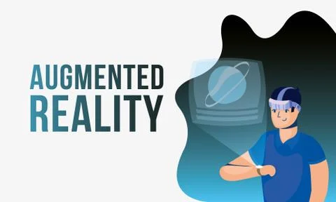 Man using reality virtual tech in smartwatch 스톡 일러스트