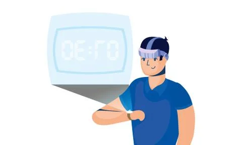 Man using reality virtual tech in smartwatch Illustrazione stock