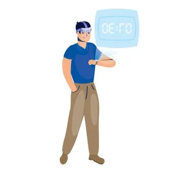 Man using reality virtual tech in smartwatch Stock Illustration