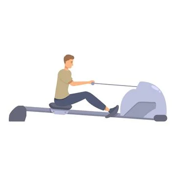 Man using rowing machine for cardio workout at gym Stock Illustration