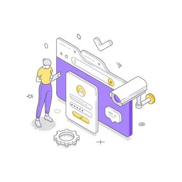Man Using A Secure Login Form For A Web Page Account Isometric Vector Illus.. Stock Illustration