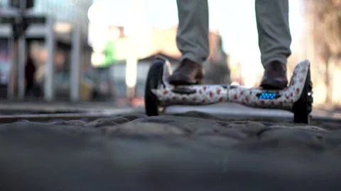 Man using a self-balancing two-wheeled board. Stock Footage 147663682