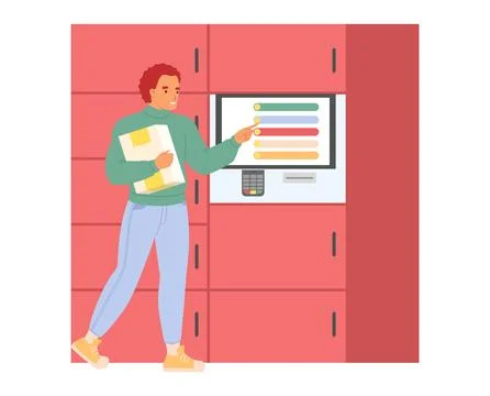 Man using self-service postal kiosk vector illustration Stock Illustration