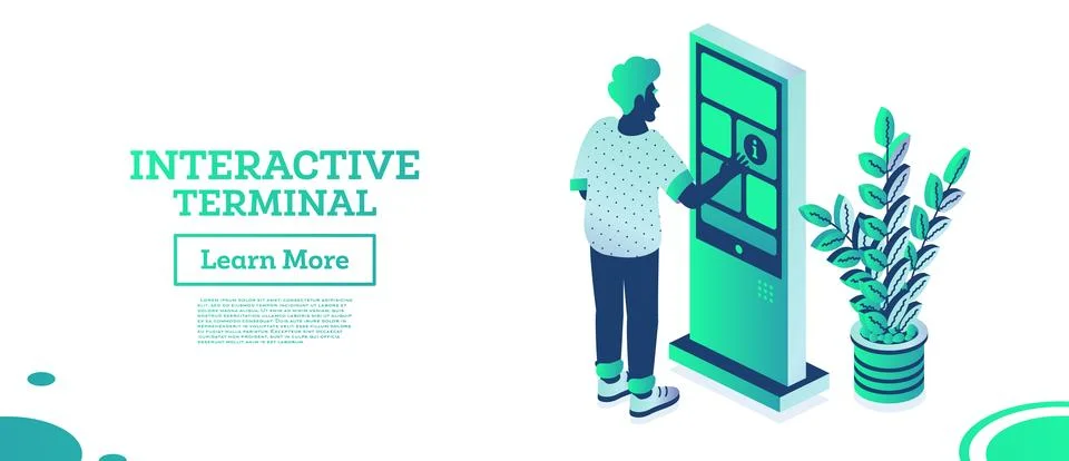 Man using self service terminal in bank. Isometric interactive kiosk. Subwa.. Stock Illustration