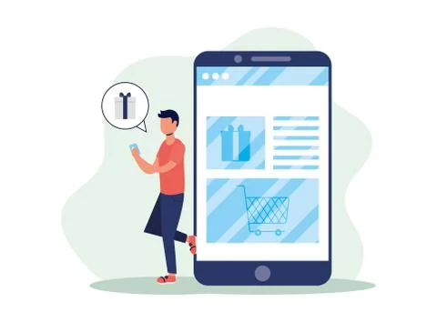 Man using shopping online tech in smartphone Illustrazione stock