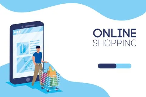Man using shopping online tech in smartphone Illustrazione stock