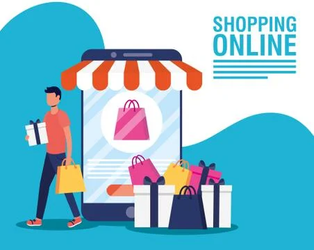 Man using shopping online tech in smartphone 스톡 일러스트