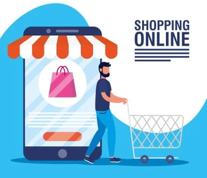 Man using shopping online tech in smartphone Stock Illustration