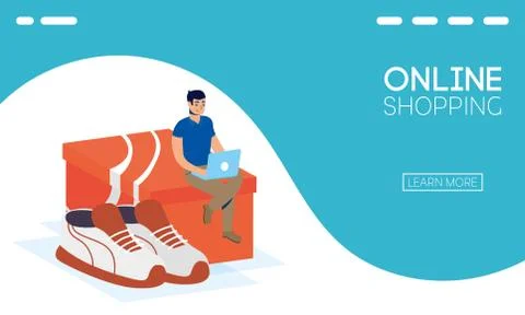 Man using shopping online tech in smartphone Illustrazione stock