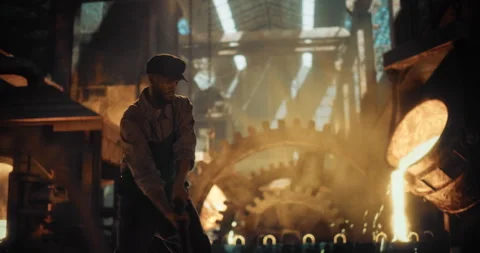 Man Using Sledgehammer in an Old Foundry Stock Footage 320868946