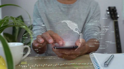 A man using smart phone analysis business data hologram. business growth concept Stock Footage 169422688