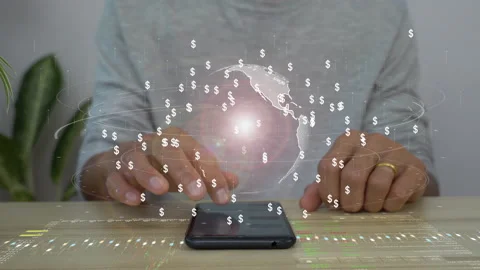 A man using smart phone analysis business data hologram. business growth concept Stock Footage 170538392