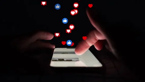 A man using smart phone for like and love on social media. Stock Footage 316579832