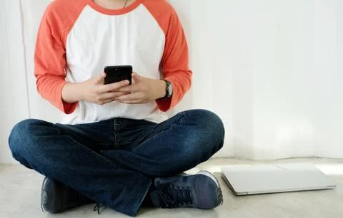 Man using smart phone and laptop computer, people and technology, lifestyles Stock Photos