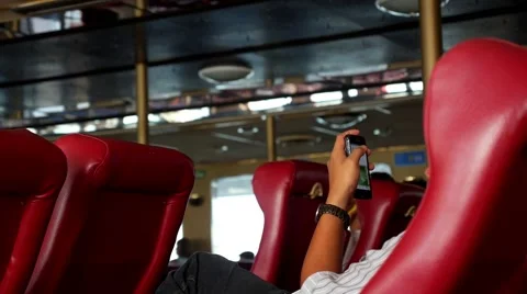 Man Using Smart Phone in a Journey in Train Video stock 49785201