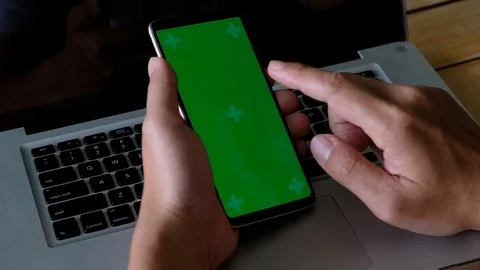 Man using a Smart phone Touchscreen CHROMA KEY Fingers make gestures touching Stock Footage 96329481