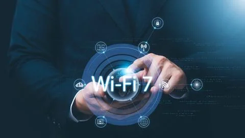 Man using smart phone with wifi technology 7 , connecting to the internet w.. Stock Photos