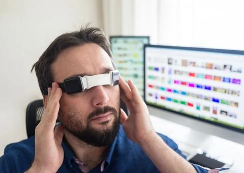 Man using smart watch as a gadget for virtual reality Stock Photos