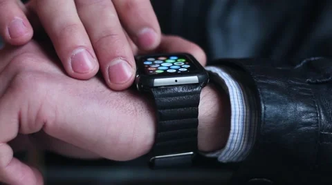 Man Using Smart Watches. Close-Up. Stock-Footage 61183573