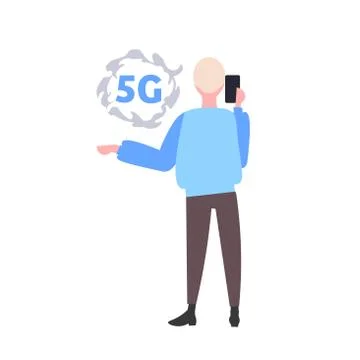 Man using smartphone 5G online communication fifth innovative generation of i Stockillustratie