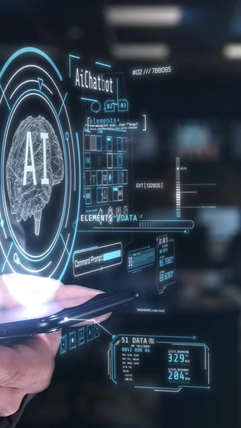 Man using smartphone accessing artificial intelligence chatbot data Stock Footage 345667142