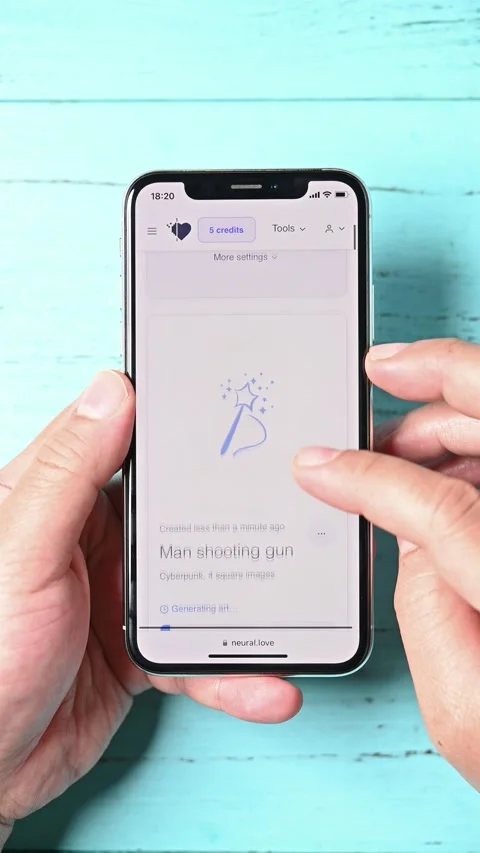 Man using a smartphone and generating text to image AI pictures Stock Footage 233088643