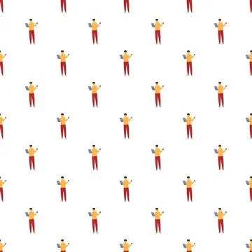 Man using smartphone and laptop seamless pattern Stock Illustration