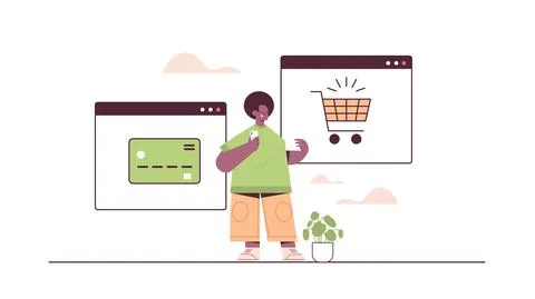 Man using smartphone application for online shopping ordering and paying e Stock Illustration