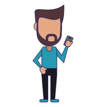 Man using smartphone avatar cartoon Stock Illustration