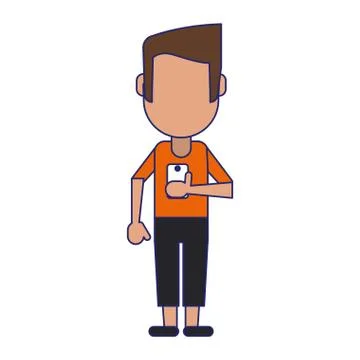 Man using smartphone avatar cartoon Stock Illustration