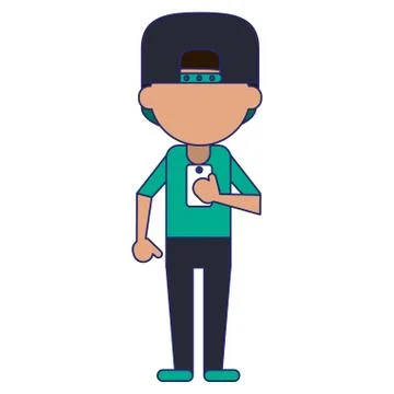 Man using smartphone avatar cartoon Stock Illustration