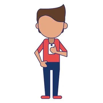 Man using smartphone avatar cartoon Stock Illustration