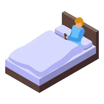 Man is using smartphone in bed, enjoying his morning routine Stock Illustration