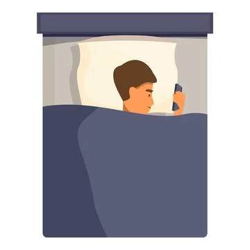 Man using smartphone in bed before sleeping Illustrazione stock