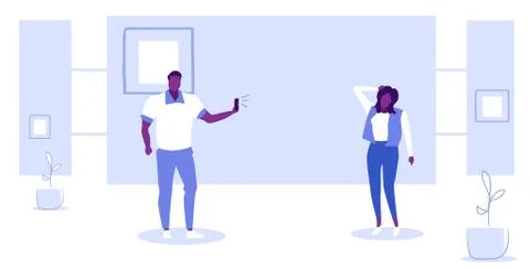 Man using smartphone camera taking photo of african american woman model shoot Stock Illustration