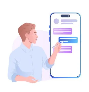 Man using smartphone chat app. Vector illustration 스톡 일러스트